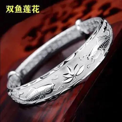 足银手镯  足银9999女推拉款时尚饰品实心纯银手镯送长辈妈妈礼物