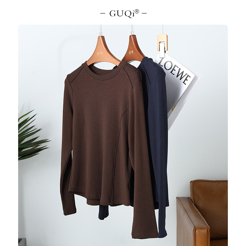 【古琦推荐】收腰设计修身显瘦打底衫柔肤垂顺2024冬季新款T恤6068