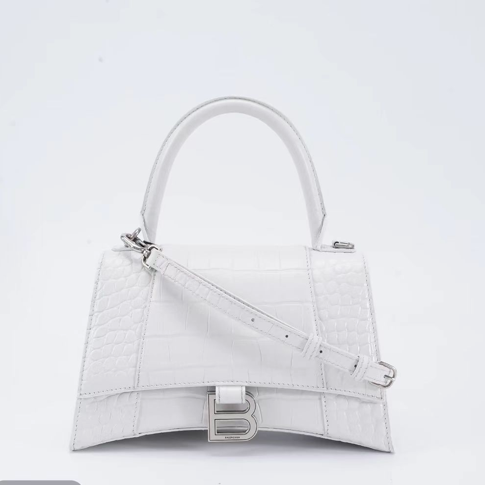 99新 Balenciaga/巴黎世家 白鳄压沙漏银扣S单肩斜挎手提包（D店）