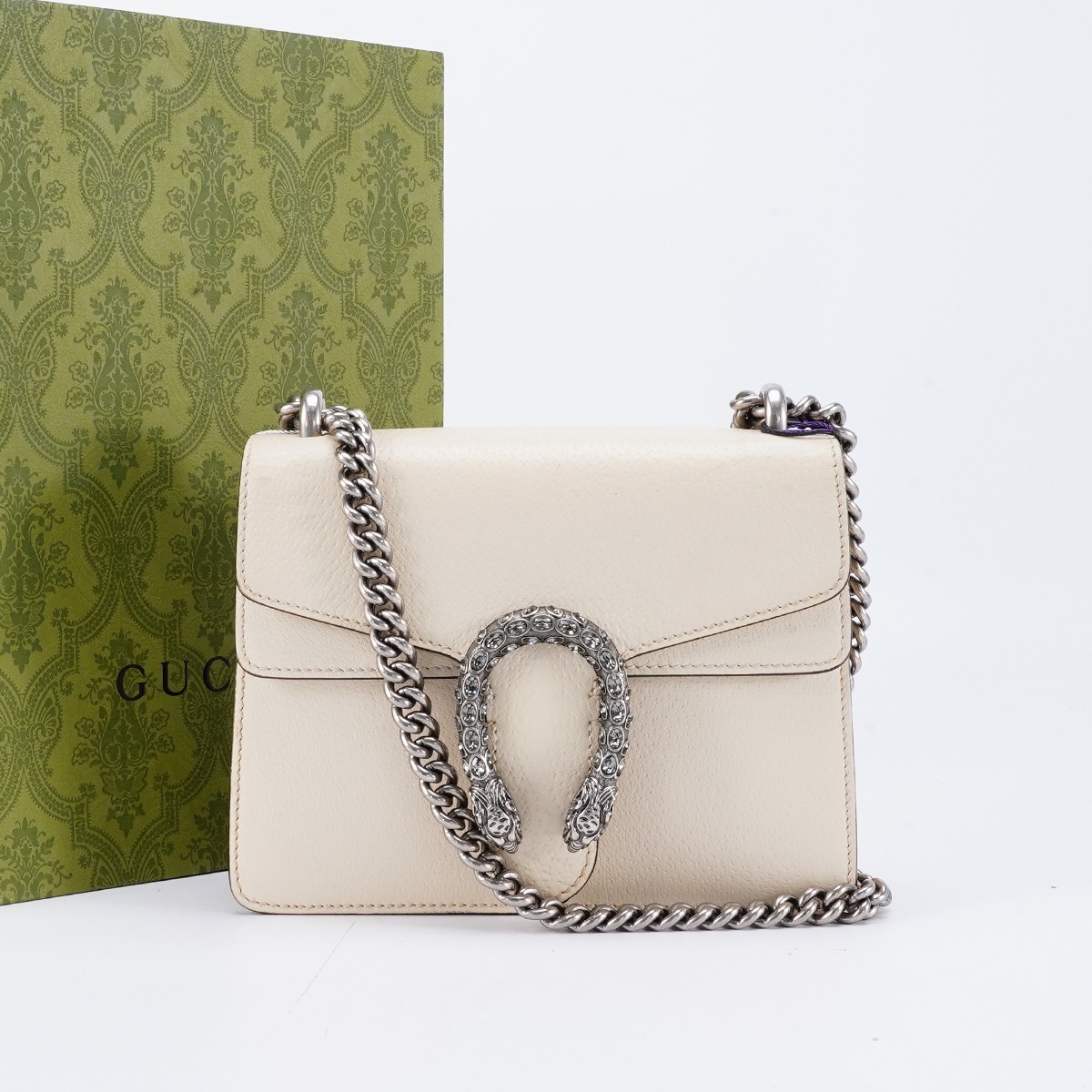 99新 GUCCI/古驰 酒神小号 钻扣 单肩斜挎包白包/D店