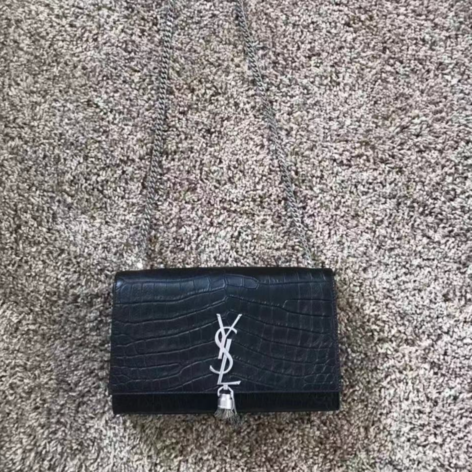 99新 YSL/圣罗兰 kate黑银流苏中号/单肩斜挎包/D店