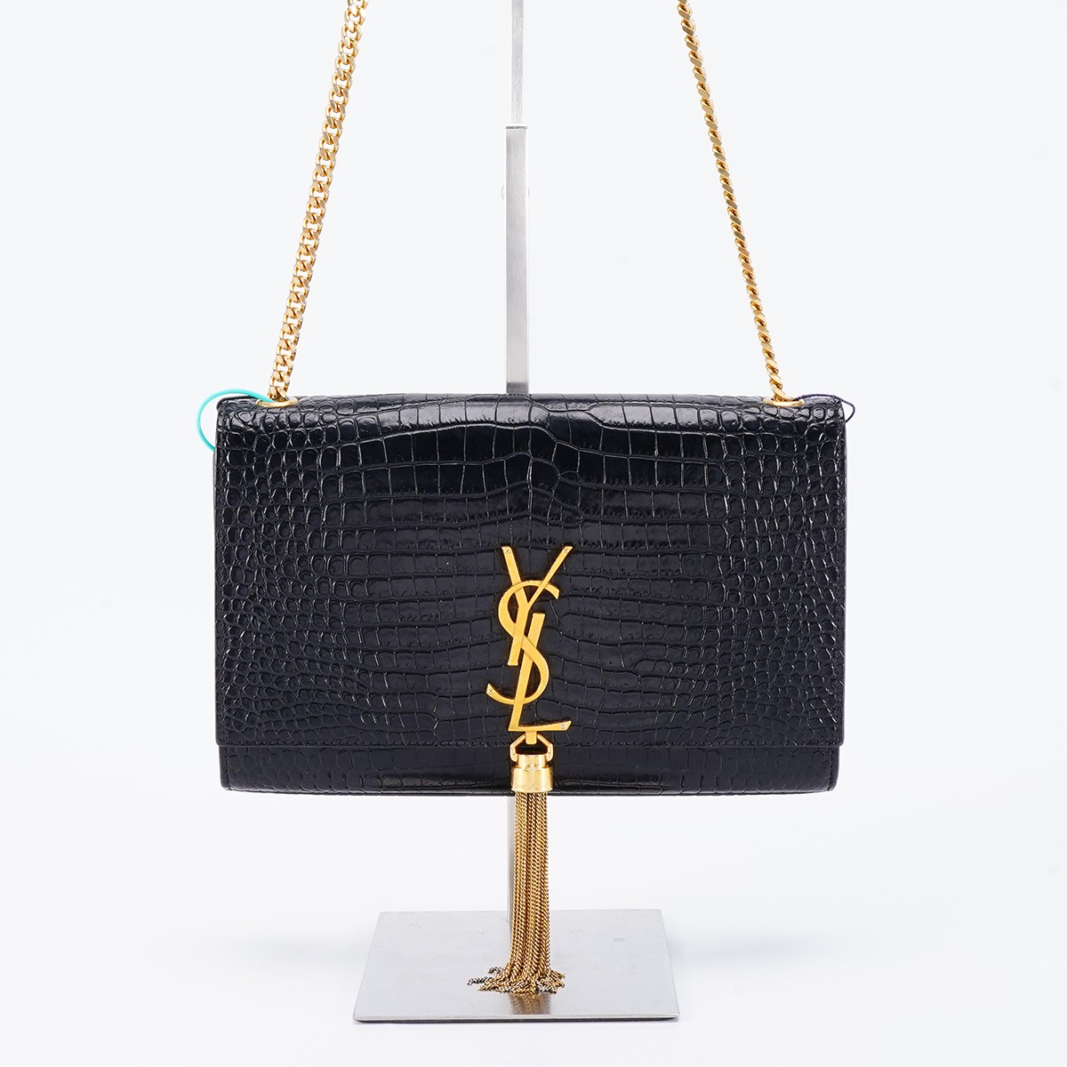 99新 YSL/圣罗兰 鳄压黑金流苏中号/单肩斜挎包/（D店）
