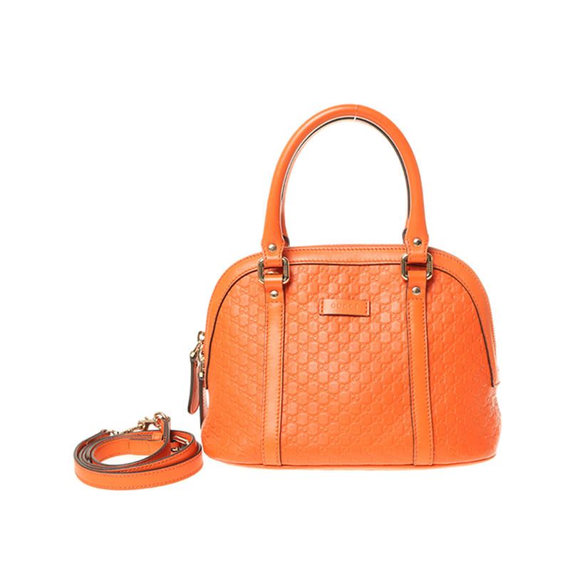 99新 GUCCI/古驰 橘色皮质/贝壳包单肩斜挎包