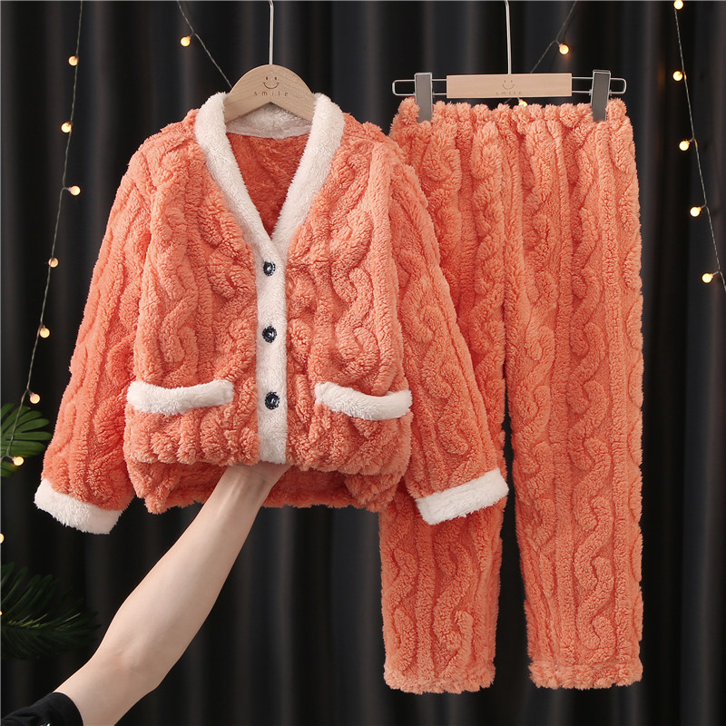 秋季加厚儿童睡衣男童女童宝宝冬天法兰绒睡衣家居服套装小孩衣服