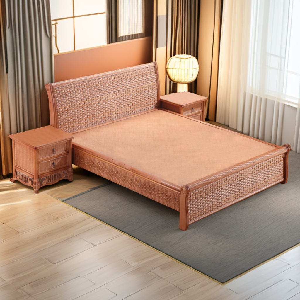 进口艺术真藤床大号藤床藤编床组1.2米1.5米1.8米手工复古大床