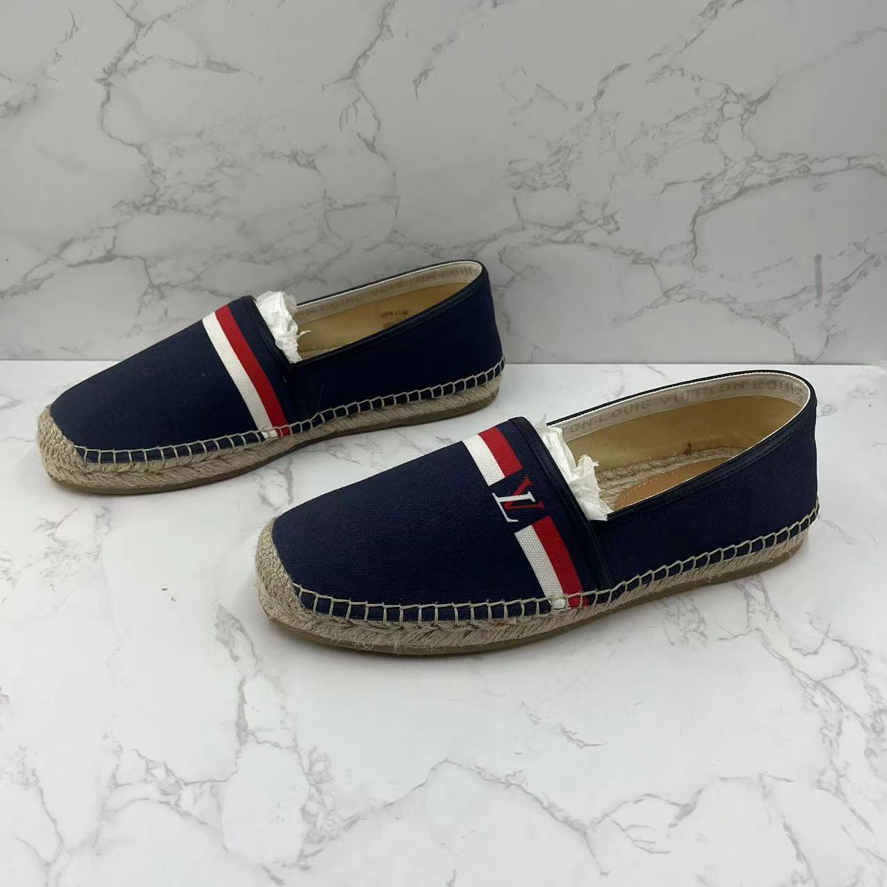 [聚星折扣]LouisVuitton/路易威登全新男士深蓝色帆布休闲渔夫鞋