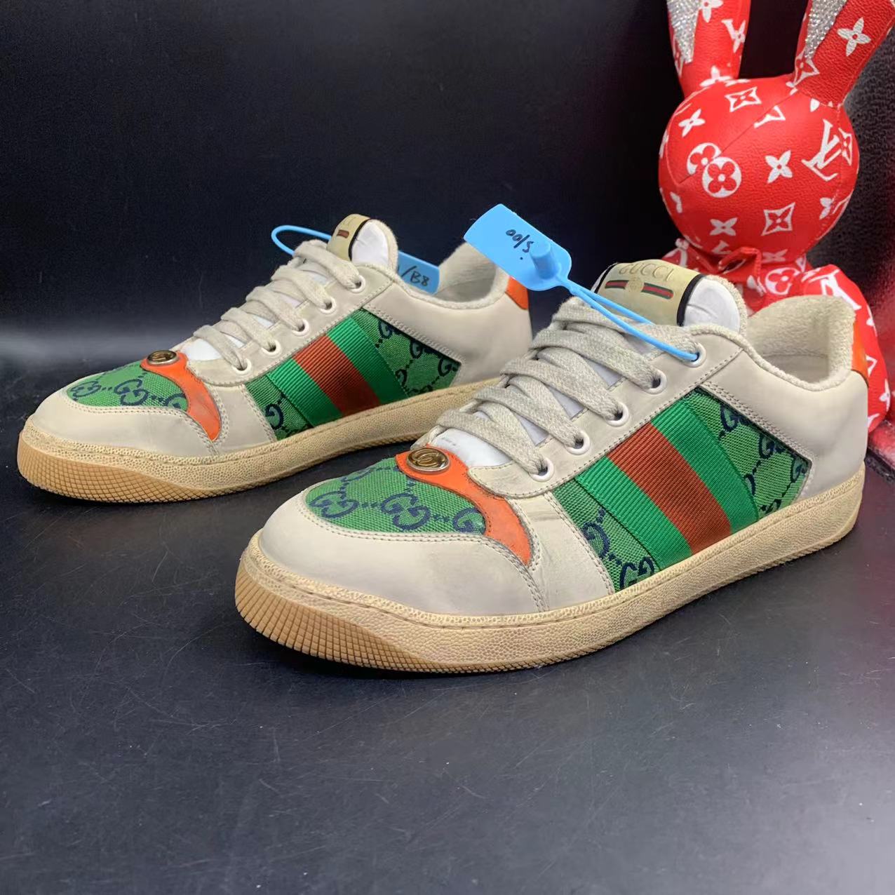 【聚星折扣】GUCCI/古驰 95新男士休闲时尚西瓜配色脏脏鞋41欧码