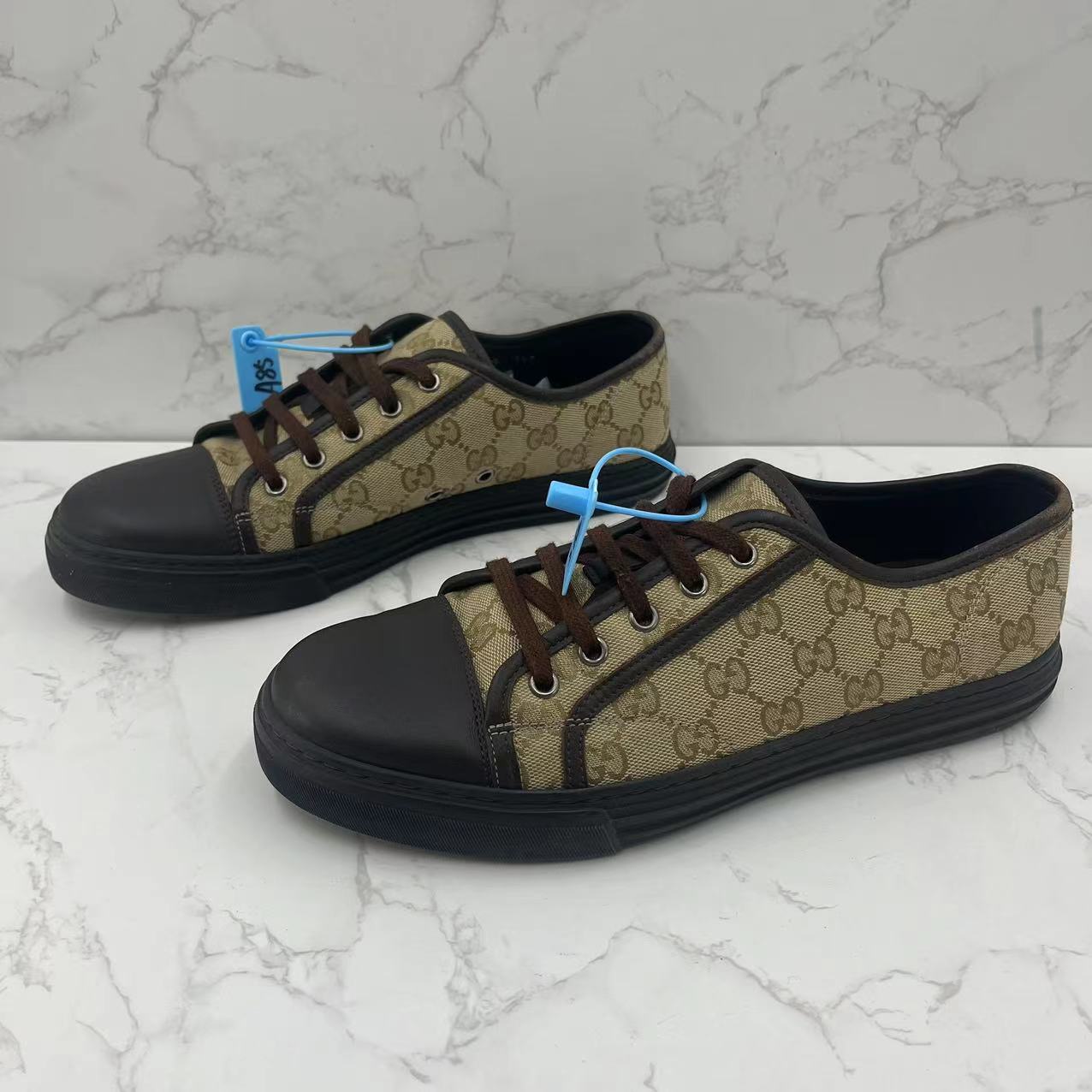 [聚星折扣]GUCCI/古驰/棕黄时尚舒适男士低帮系带板鞋41.5欧码
