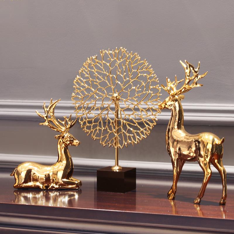 现代轻奢高档金属纯铜鹿摆件客厅电视柜欧式酒柜玄关家居软装饰品