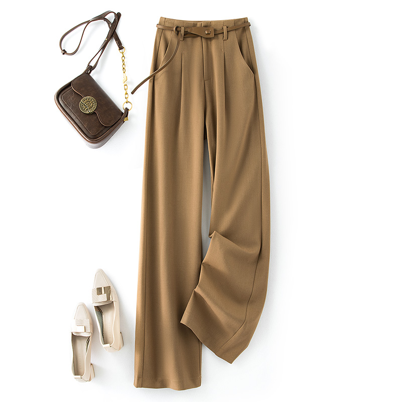 奶牛的梦美拉德2025冬季丝羊毛高腰休闲垂感直筒拖地裤窄版阔腿裤