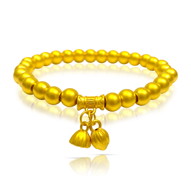 足金999两世欢手链40颗卡5mm金珠手串有证书带钢印X