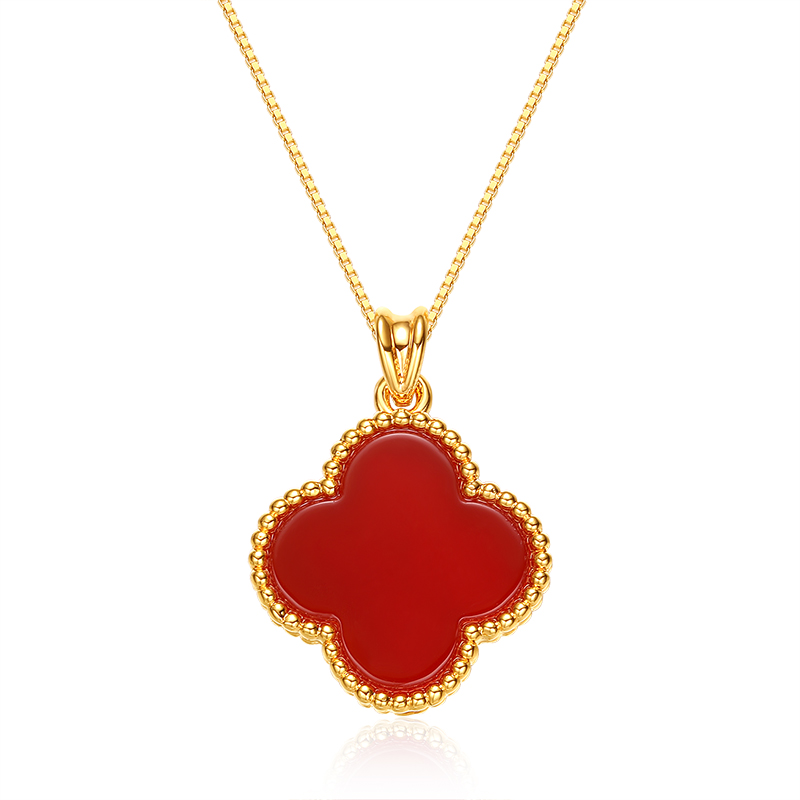 足金999四叶草红色吊坠质检中心发货有证书带钢印赠银链