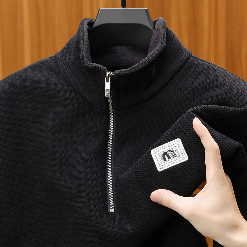 男士加绒加厚半拉链立领卫衣长袖休闲韩版保暖外套