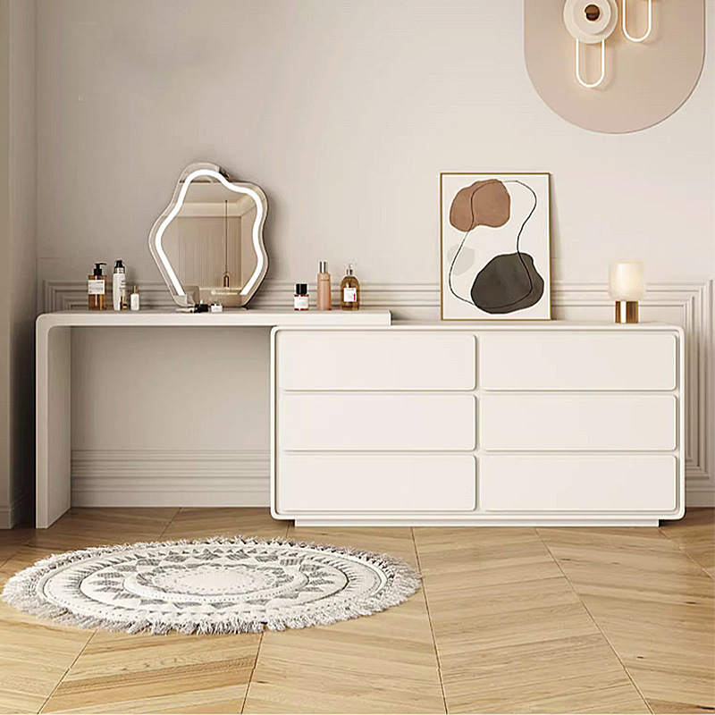 法式奶油风伸缩梳妆台卧室床尾柜现代简约妆台斗柜家用一体收纳柜