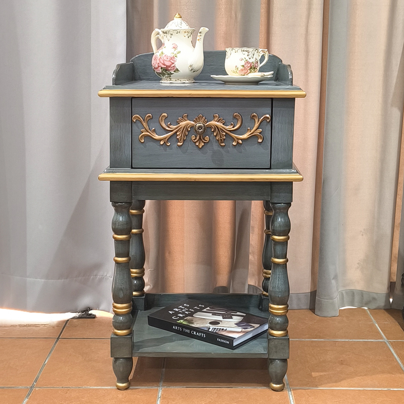 美式乡村边几实木客厅电话花瓶沙发角几抽屉装饰复古小桌子床边柜