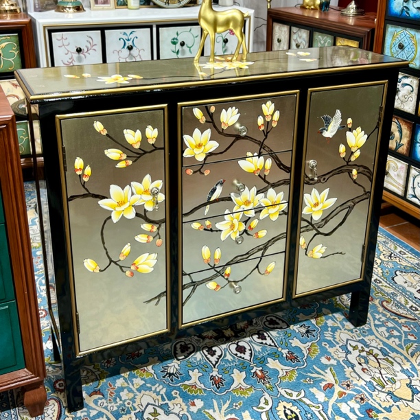 新中式银箔餐边柜复古入户玄关柜古典收纳柜餐厅餐边柜隔断储物柜