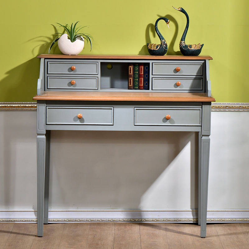 北欧实木书桌凳子组合含书架地中海风格家具写字台324书房家用