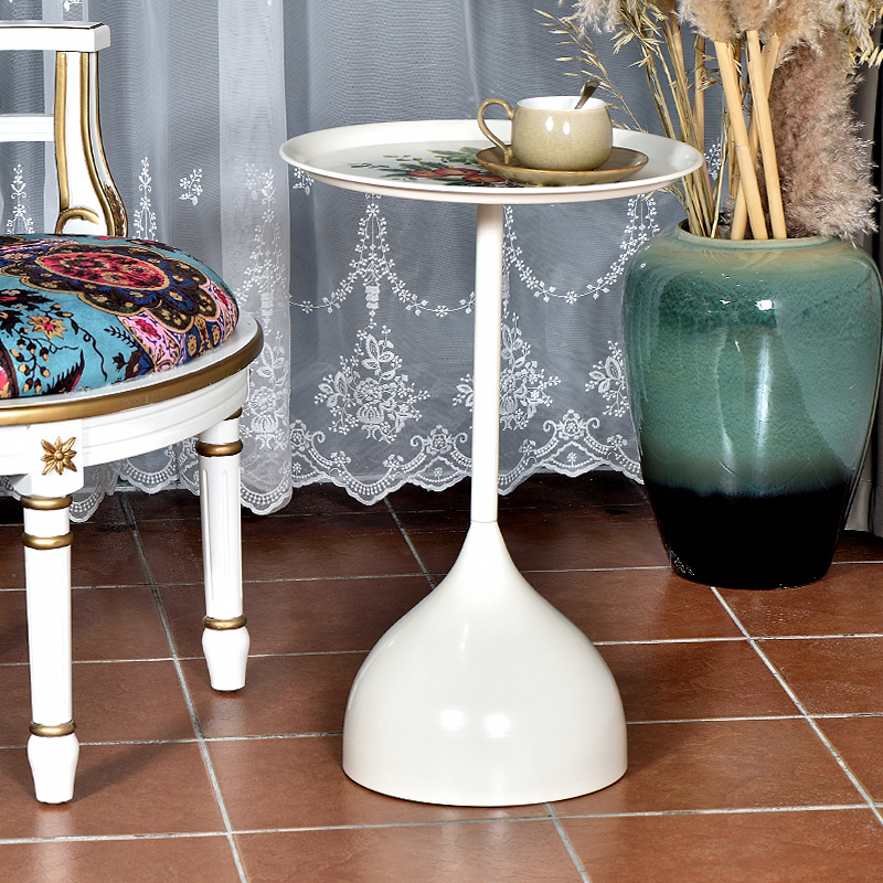 阳台彩绘铁艺小圆几沙发边几客厅家用圆形咖啡桌角几高脚桌子简约