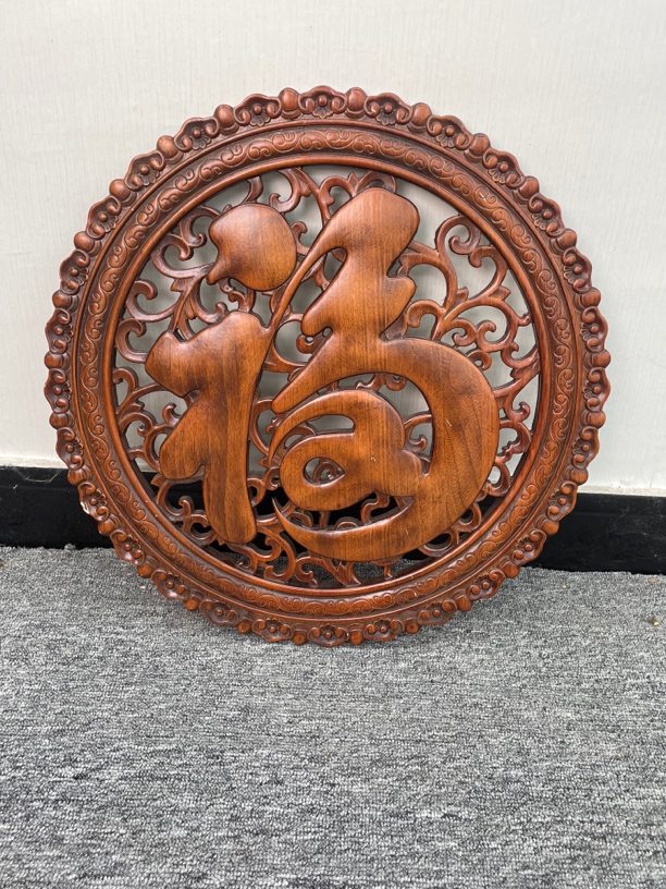 东阳木雕 直径48cm 康熙福 实木 雕刻 挂件