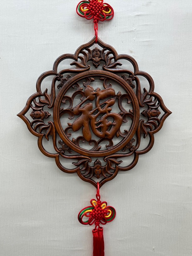 对角45cm新款五福临门 东阳木雕香樟木实木挂件