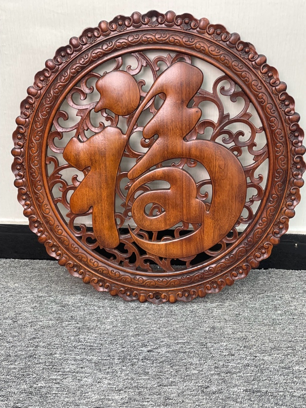 东阳木雕 直径58cm 康熙福 香樟木实木雕刻挂件