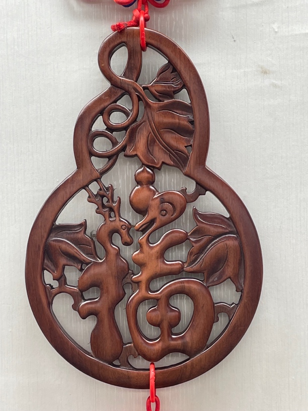 22新款  葫芦福（22宽*33cm带中国结）东阳木雕香樟木实木挂件