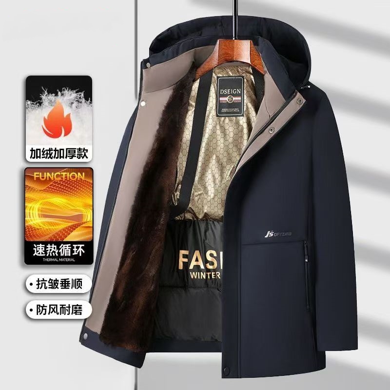 反季爸爸装派克服冬款男士棉服加绒加厚外套黑金防寒服中老年棉袄