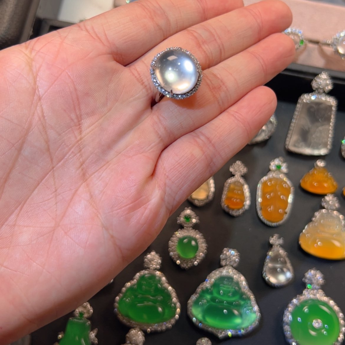 【闪购商品】石英质玉戒指银S925镀金镶嵌*️****