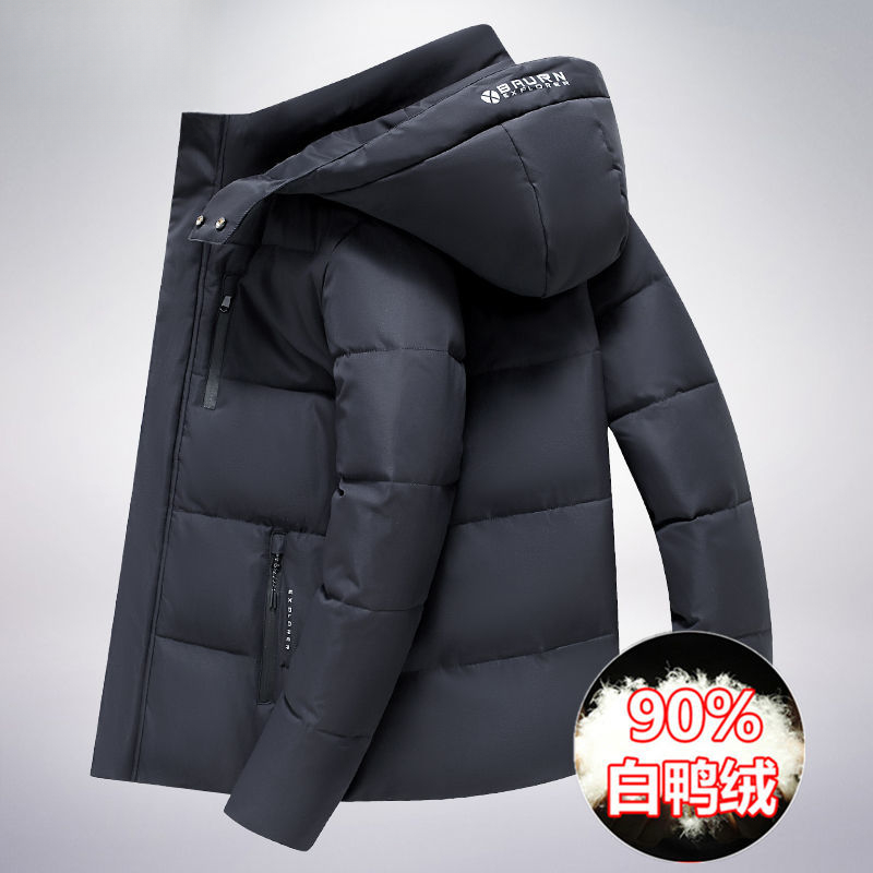 保罗男士羽绒服短款中老年人爸爸装加厚大码商务休闲父亲红色外套