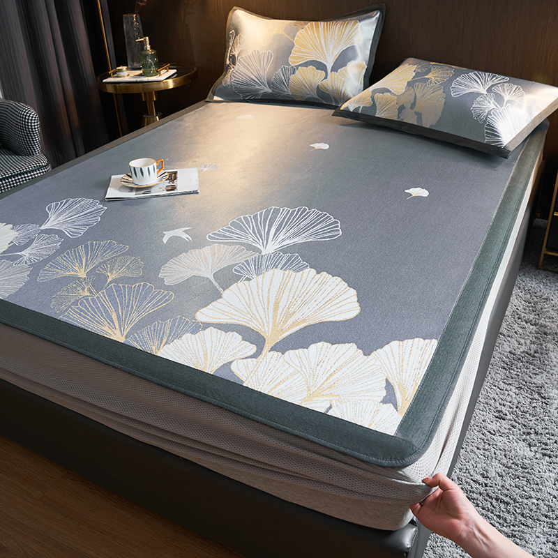 水⁣星新家纺2023三色维冰丝席三件套可水洗折叠床笠家用夏季婴儿