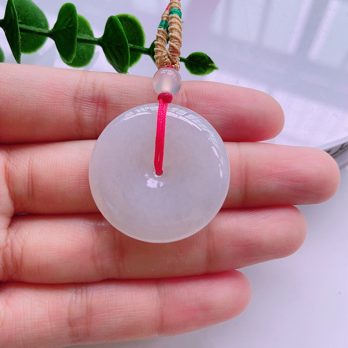 冰胶白月光平安扣吊坠缅甸天然翡翠A货 尺寸29×5.8mm