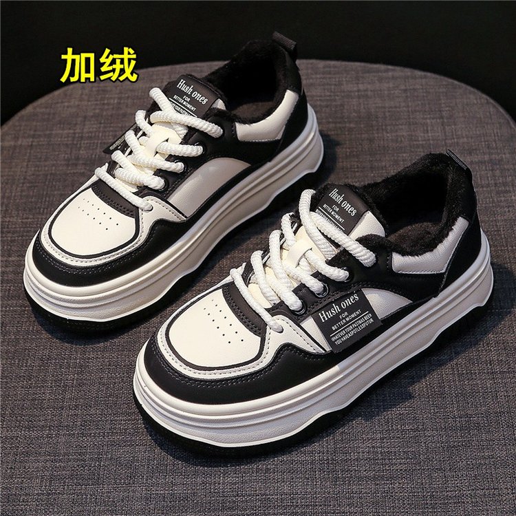 美拉德加绒女鞋2023新款老爹鞋女秋冬款小白鞋厚底百搭休闲运动鞋