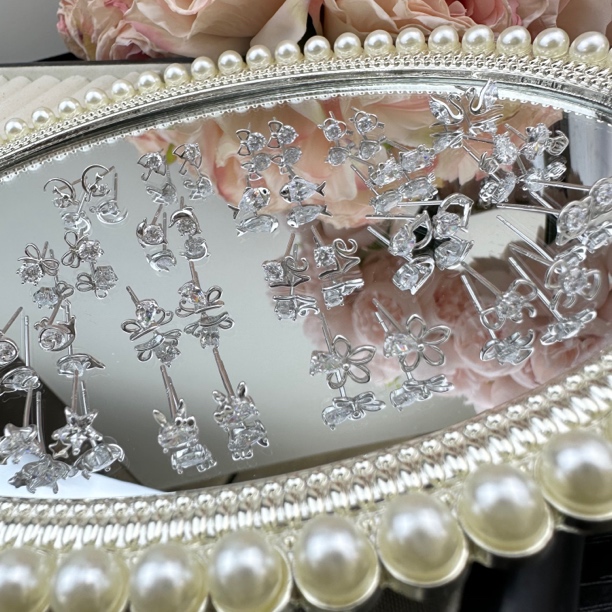 925银合成锆石银制品 任选2对包邮通体银迷你气质睡觉不用摘养耳