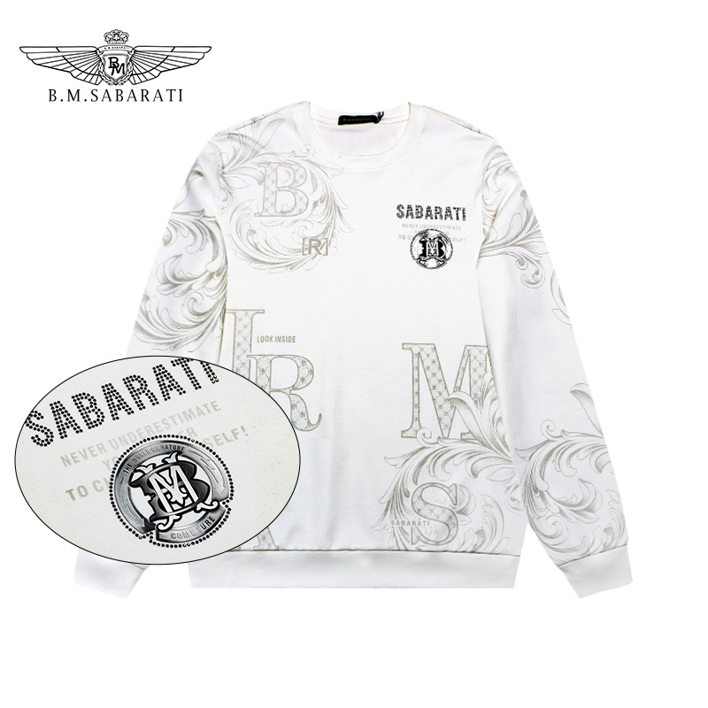 B.M.SABARATI 时尚单品秋冬黑白情侣潮流印花舒适轻奢堡马卫衣T