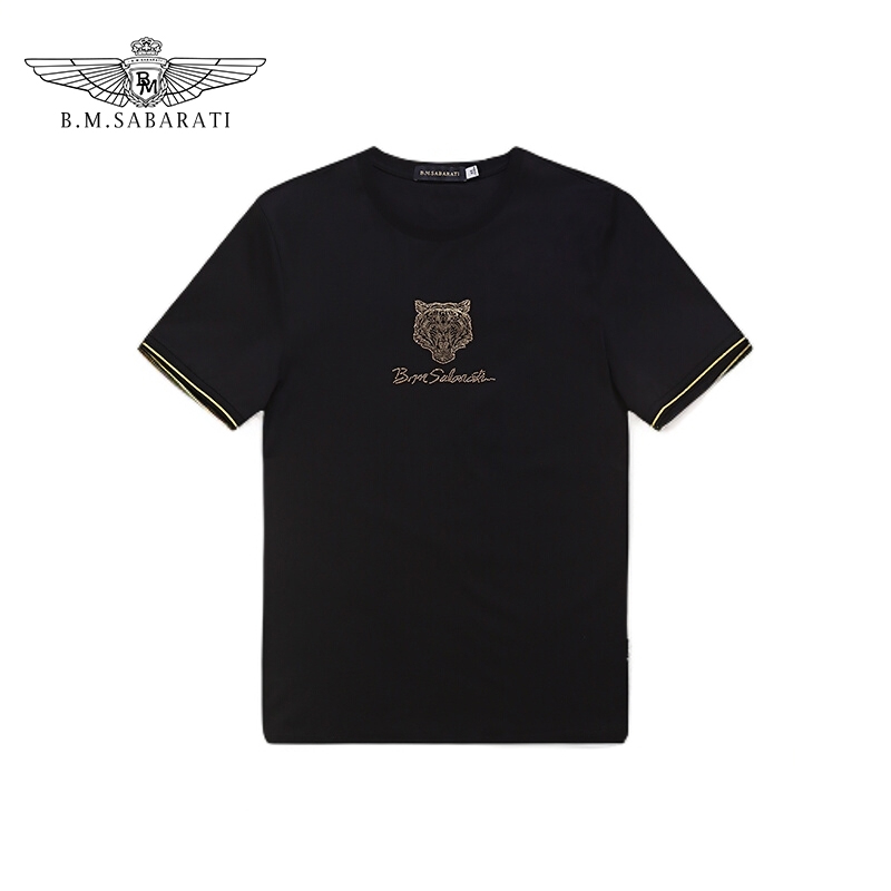 B.M.SABARATI 夏季新款男装潮流老虎烫钻时尚青年圆领短袖T恤E