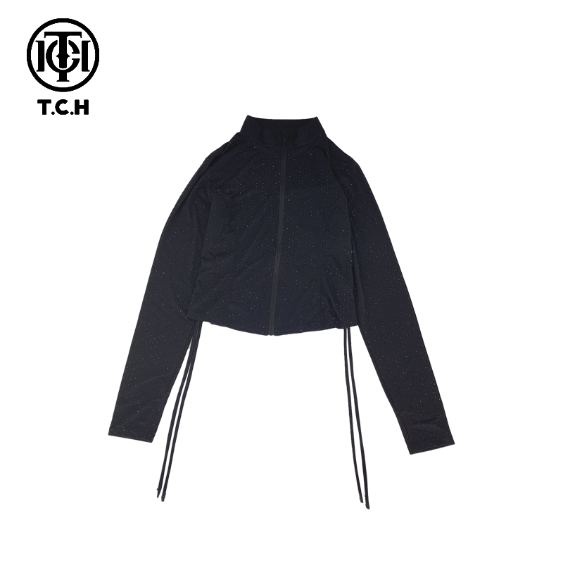 私服-TCH潮牌重工烫钻新中式夏款立领百搭抽绳防晒衫T72B27E9052