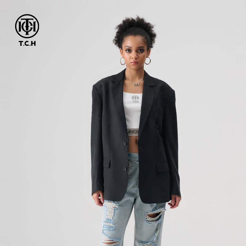 轻奢T.C.H/潮牌2025夏季新款烫钻时尚西装外套男女同款T72A046007