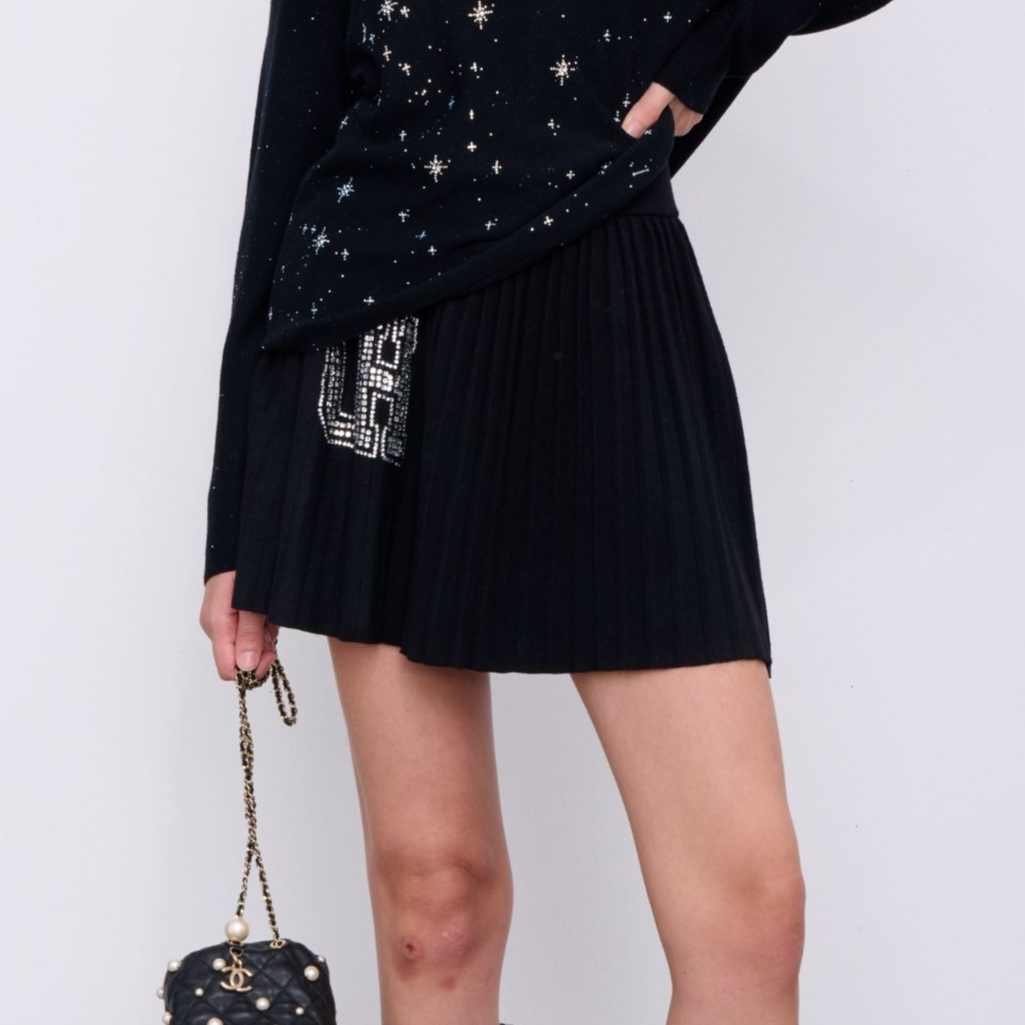 年终大促-TCH2025新款时尚百搭气质烫钻工艺百褶半裙T72C22E5013