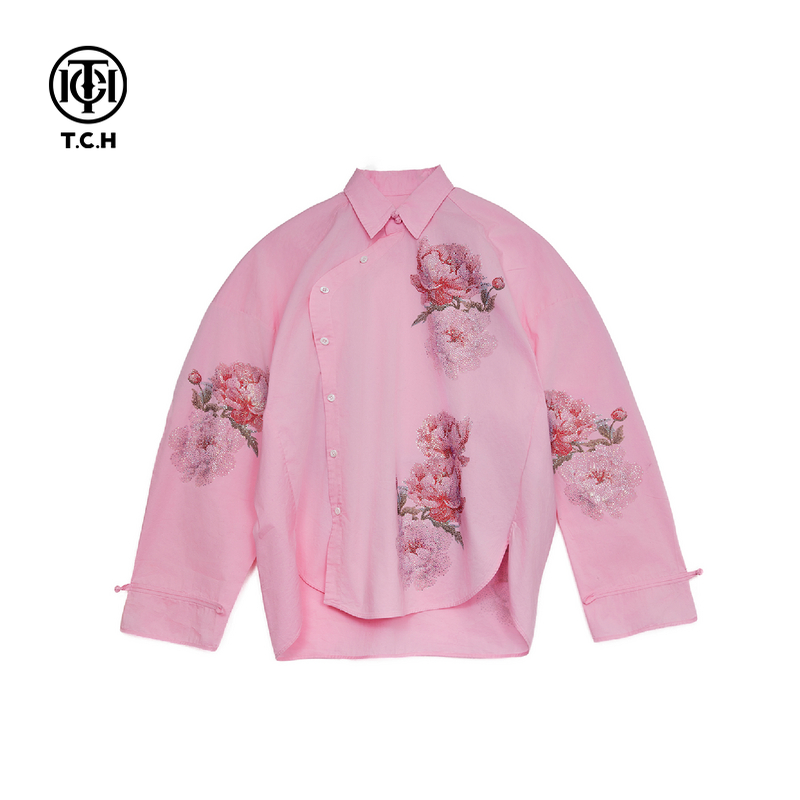 山东-TCH2025秋季粉色烫钻长袖衬衫女设计感小众上衣男T72C138003