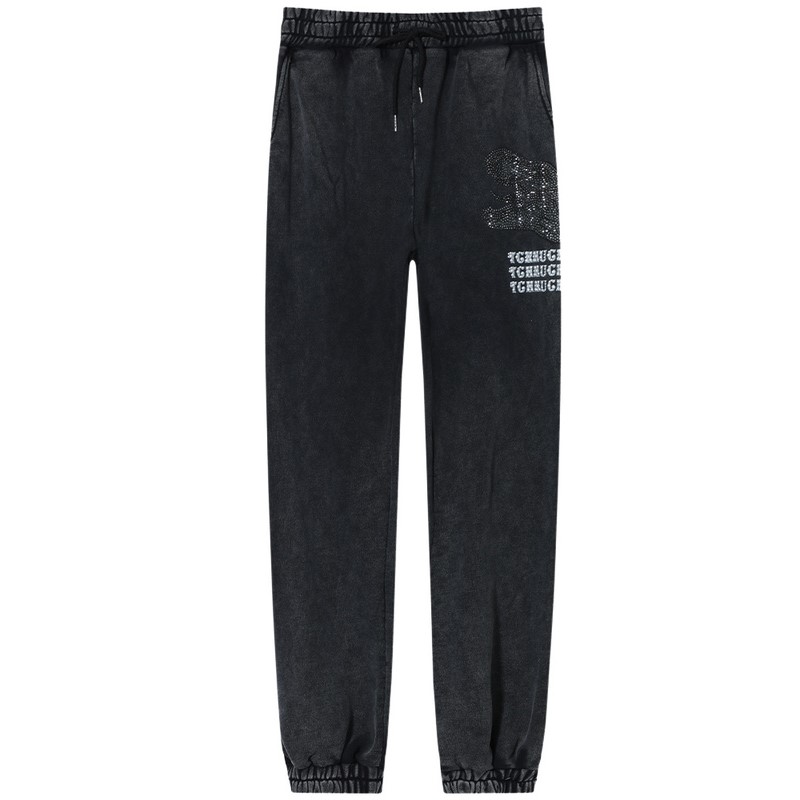 轻奢-TCH轻奢潮牌恐龙字母休闲时尚百搭黑色烫钻长裤T66C208050
