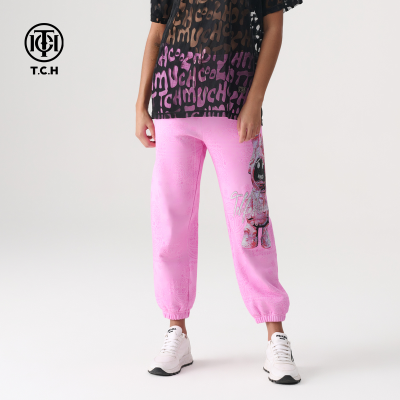 山东-TCH2025春季新款时髦烫钻宽松图案经典系列长裤T72A206105