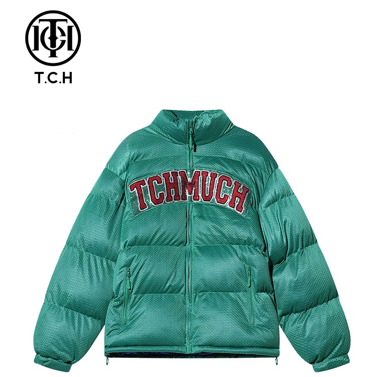 TCH潮牌刺绣字母烫钻【热力感】绿色时尚百搭洋气棉服T69D188036