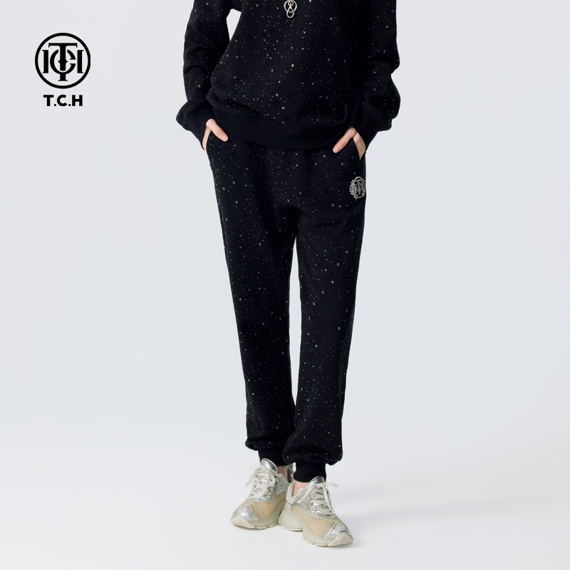 潮牌TCH 烫钻满天星美式休闲裤男女同款2025束脚裤T72C206130