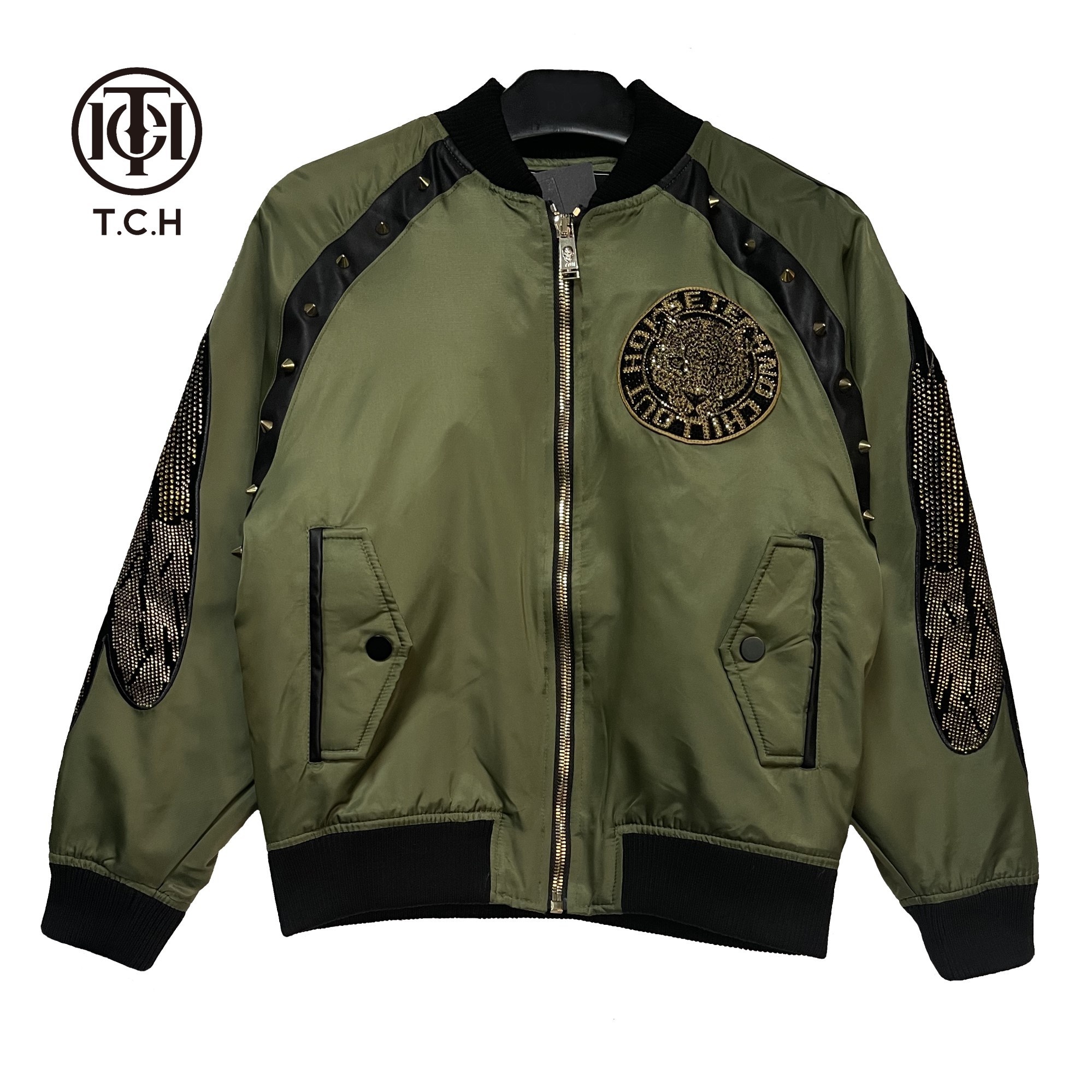 轻奢-TCH潮牌22年秋新款翅膀烫钻铆钉个性时尚棉服T66C16B6637