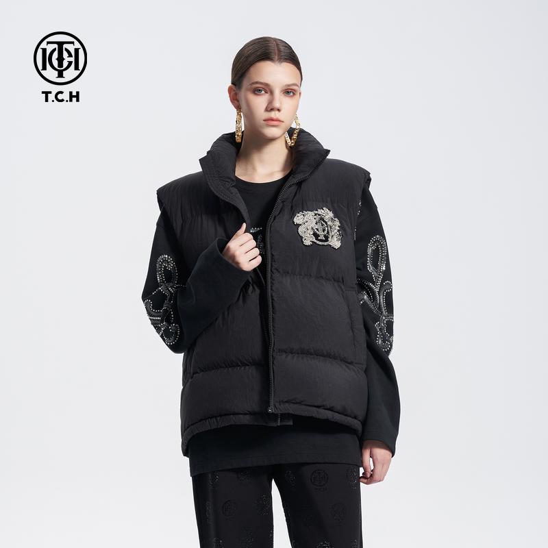 私服-TCH24秋冬新款潮牌羽绒马甲百搭休闲立领上衣外套T72D258007