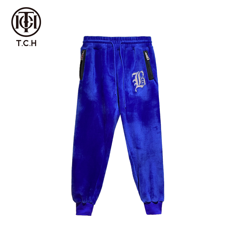 爆款-TCH烫钻秋冬潮流休闲小脚保暖加绒加厚蓝色长裤T69D20E6010