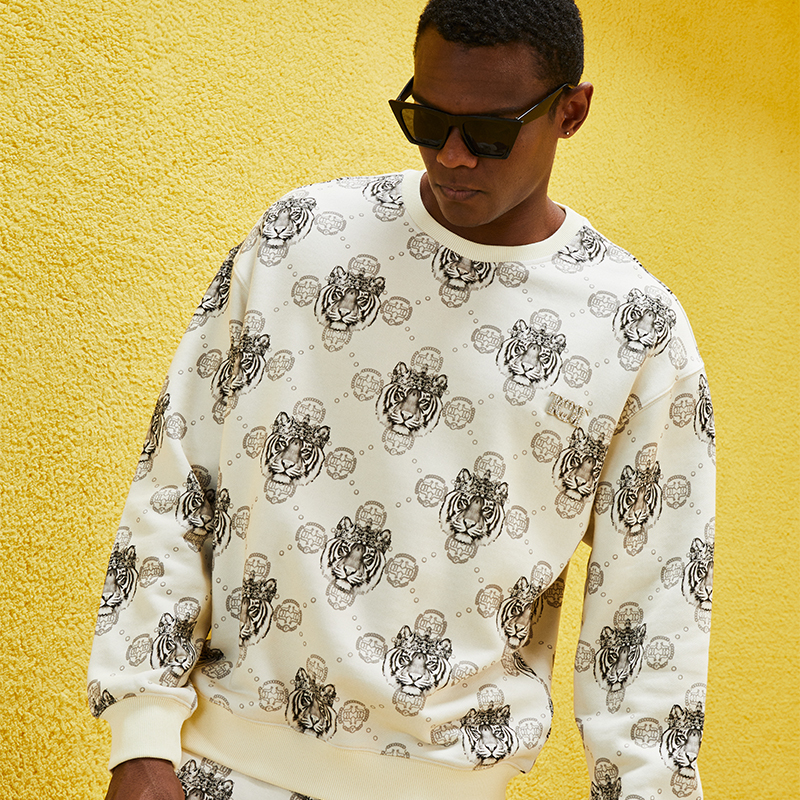 轻奢-TECHNO CHILLOUT HOUSE潮牌皇冠老虎休闲印花卫衣T69A116073