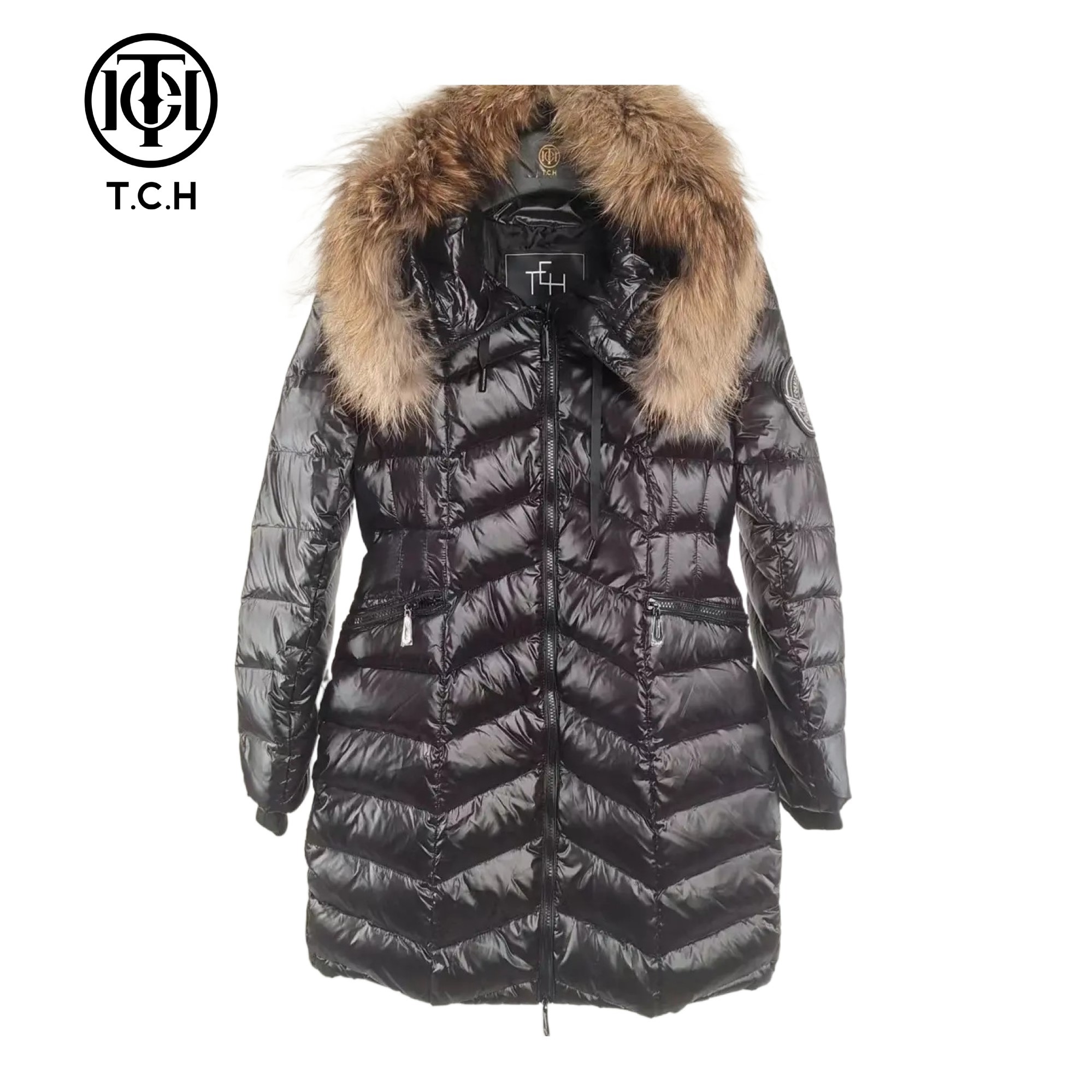 轻奢-TECHNO CHILLOUT HOUSE潮牌长款黑色女士羽绒服T66D19B5490