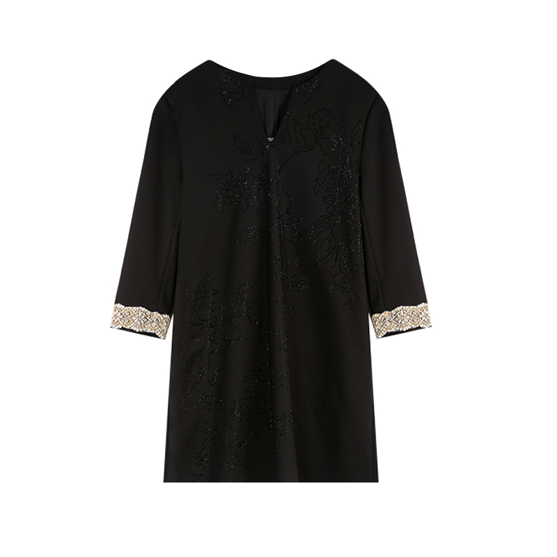 TCH轻奢烫钻工艺时尚洋气花卉刺绣连衣裙女士T72B30E6045私服tch