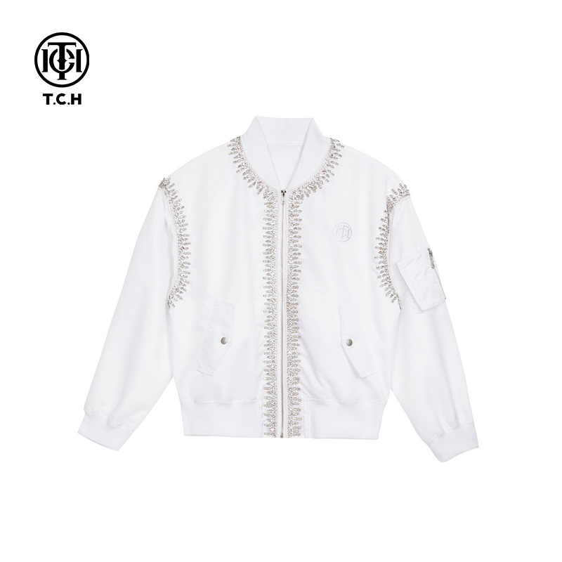 私服-轻奢潮牌重工手缝钻系列飞行员夹克外套男女同款T72C166002